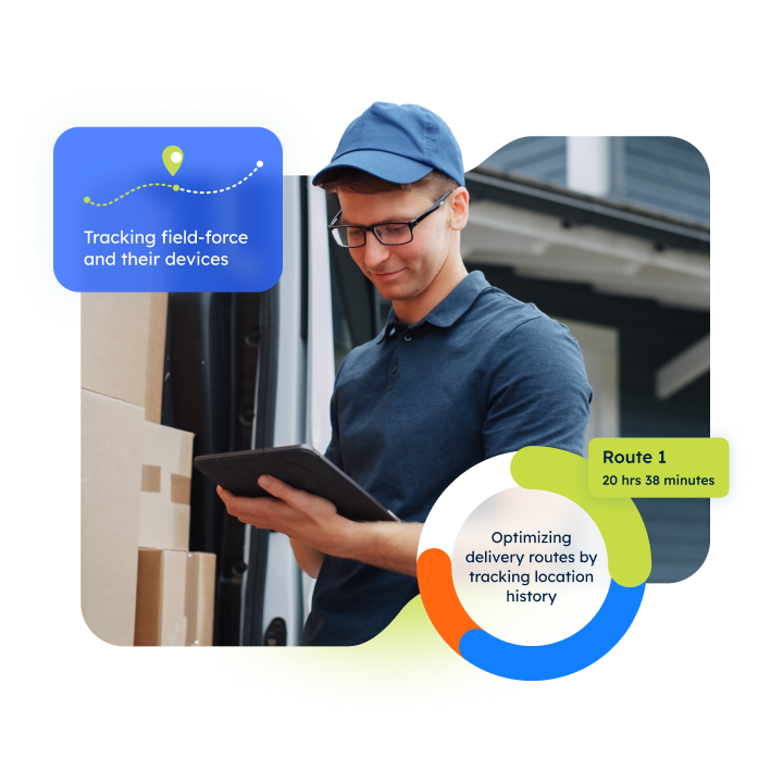 Person using tablet while unloading boxes from van.