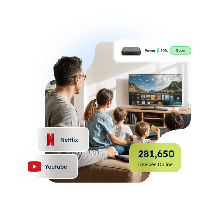 Family watching TV together in a modern living room.