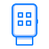 A rectangular blue and white device with four blue squares, resembling a tech gadget icon.