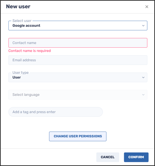 Adding a new console user--Google Account option
