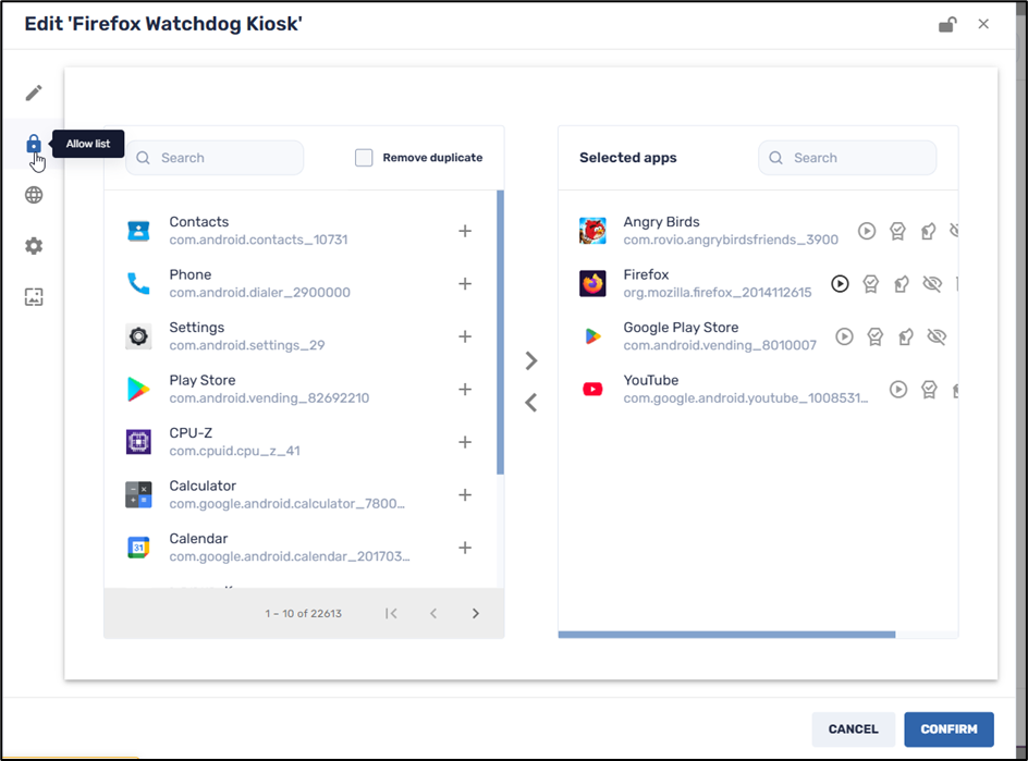 Launching Options for Apps--Allow List to illustrate launch app options