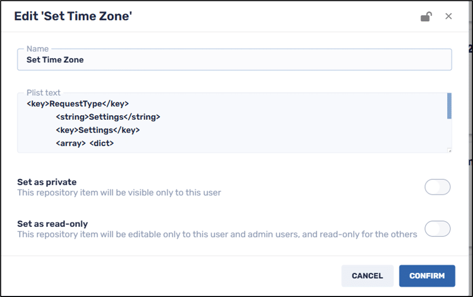 Apple plist command repository item