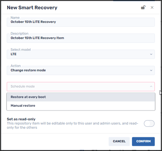 Smart Recovery LITE--Restore Mode Options