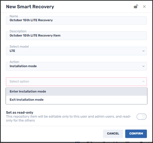Smart Recovery LITE--enter/exit installation mode