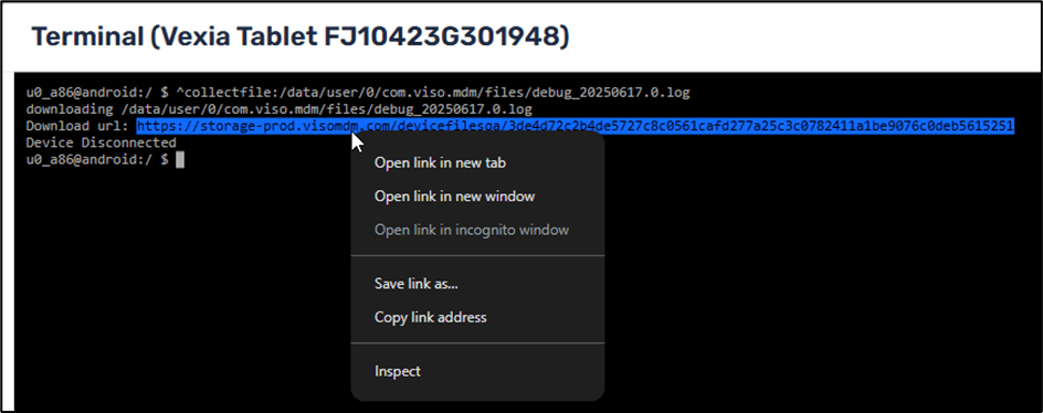 Download url of log file