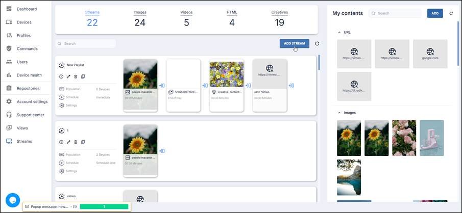 Create a Stream: Streams Console